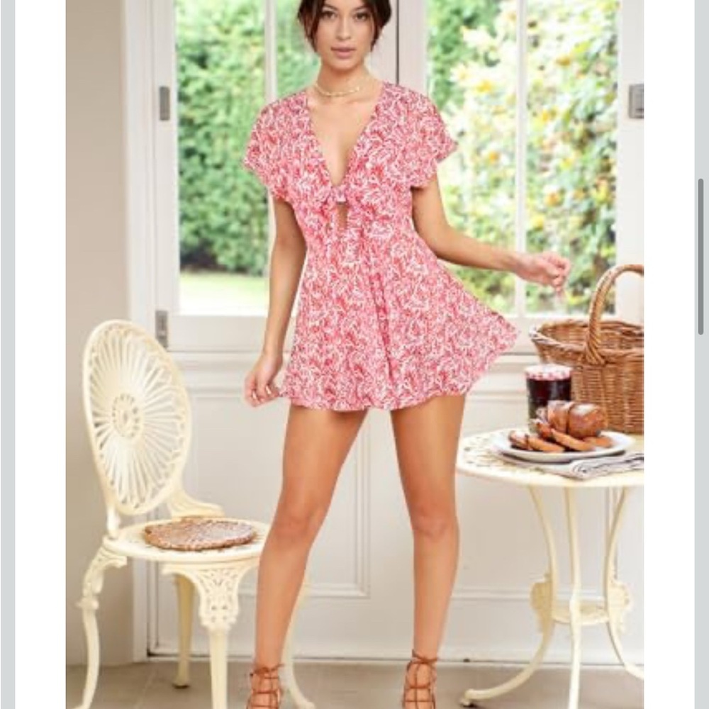 AGQT woman summer V neck floral jumpsuit